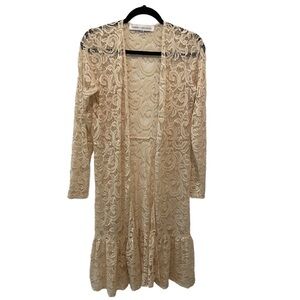 Curations by Debbie Denman Stretch Lace Knit Topper Long Cardigan Cream S